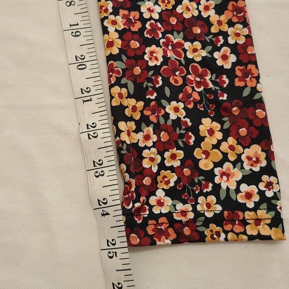 Derek Heart Floral Leggings Size 10 Black Red Yellow Stretch Pants Polyester - Picture 3 of 6
